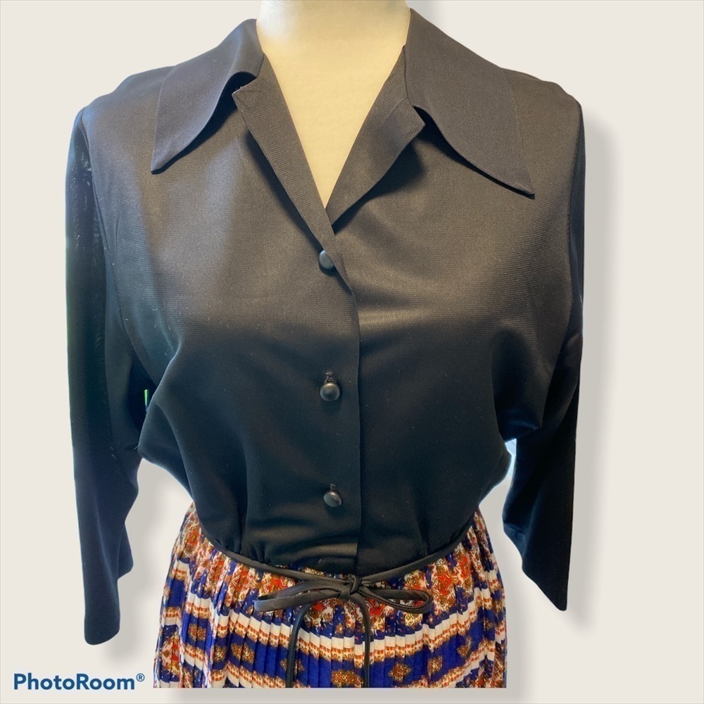 Vintage 70’s pleated circle skirt button top dress - Picture 5 of 9